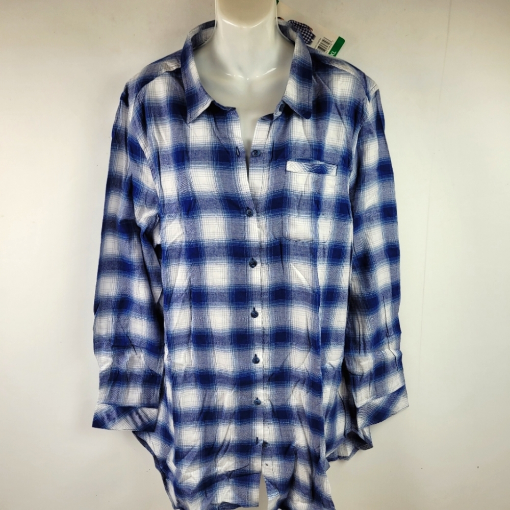 --SOLD--Boston Traders Blue Plaid Oversized Flannel Button Up